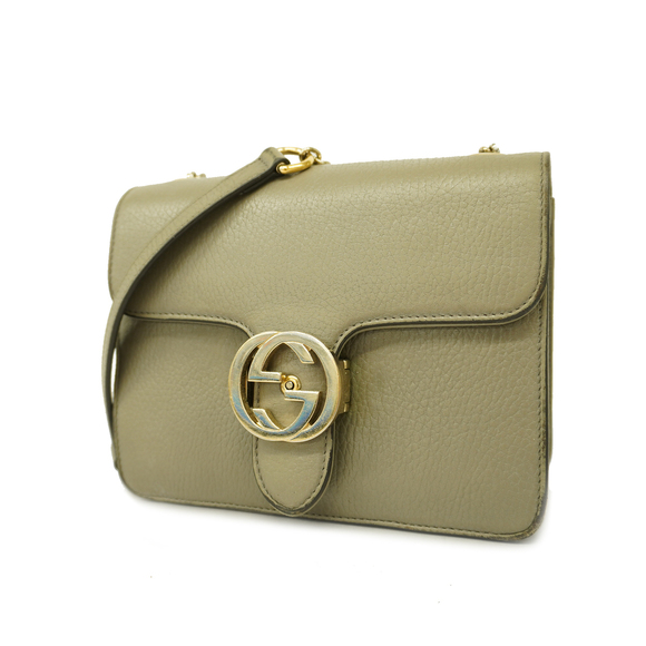 Gucci Shoulder Bag Interlocking G Leather Gray Gold Hardware - Picture 1 of 11
